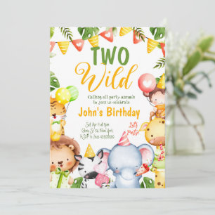 Two Wild Safari Animals Kids Birthday Party Invitation