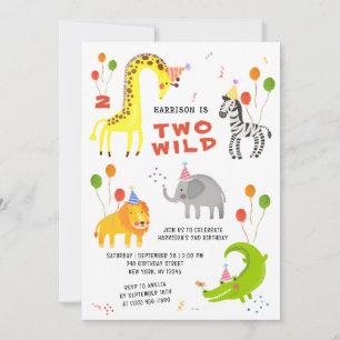 Two Wild Safari Animals Photo QR Code 2nd Birthday Invitation