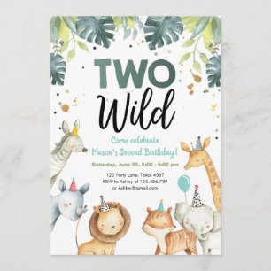 Two Wild Safari Animals Second Birthday Invitation