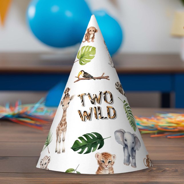Two Wild Safari animals Themed Boy 2nd birthday Party Hat (Two Wild, 2nd Birthday party hat)