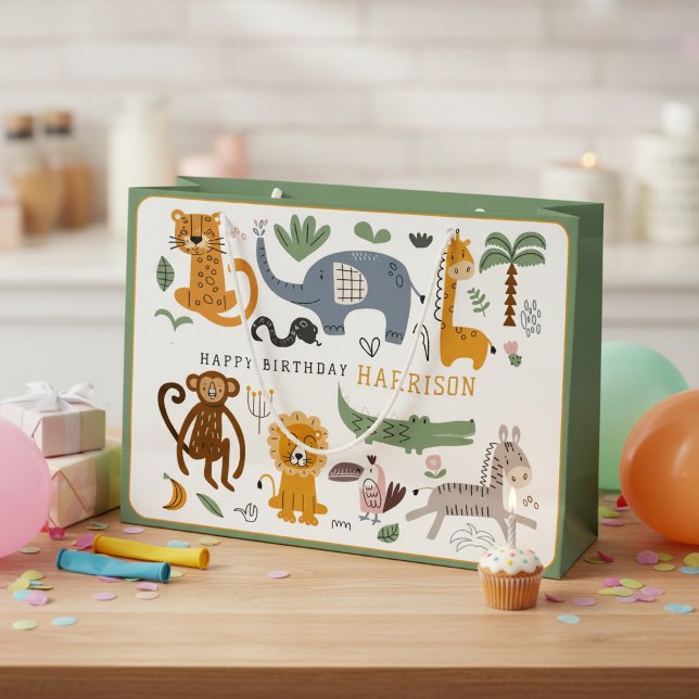 Two Wild Safari Birthday Animals Large Gift Bag (Creator Uploaded)