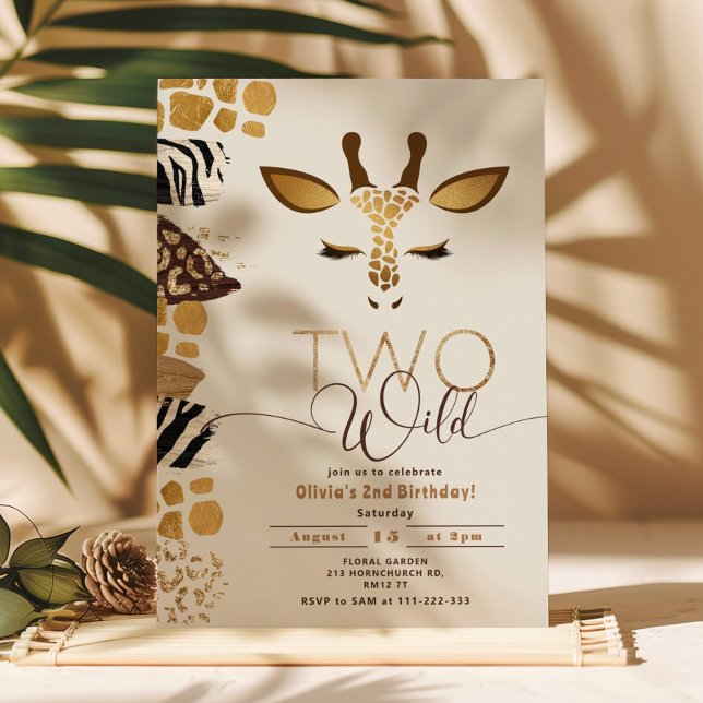 Two wild safari gender neutral giraffe birthday invitation (Creator Uploaded)