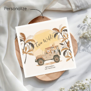 Two Wild Safari Jungle Animals 2nd Birthday Napkin