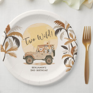 Two Wild Safari Jungle Animals 2nd Birthday Paper Plate