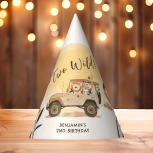 Two Wild Safari Jungle Animals 2nd Birthday Party Hat