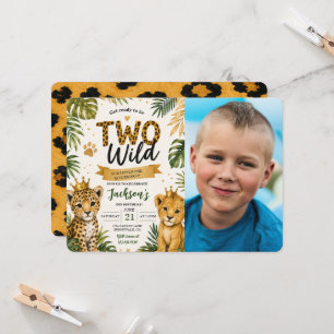 Two Wild Safari Jungle Animals 2nd Birthday Photo Invitation