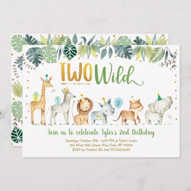 Two Wild Safari Jungle Birthday Invitation (Front/Back)