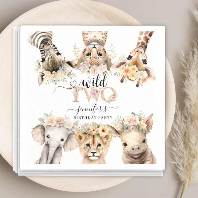 Two Wild Safari Jungle Girl 2nd Birthday Napkins (Creator Uploaded)