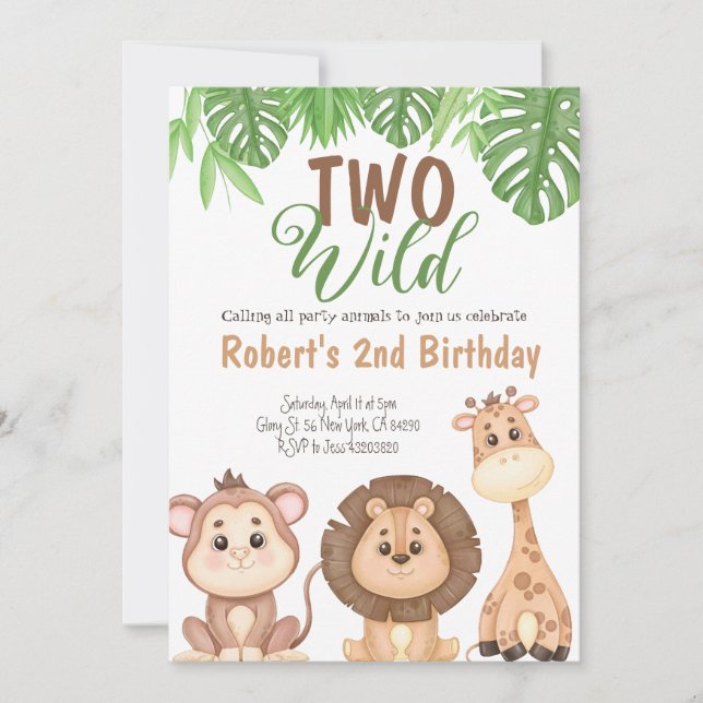 Two Wild Safari Lion Giraffe Birthday Invitation  (Front)