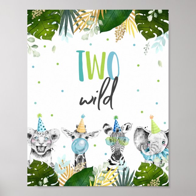 Two Wild Safari Party Animals Birthday Sign (Front)
