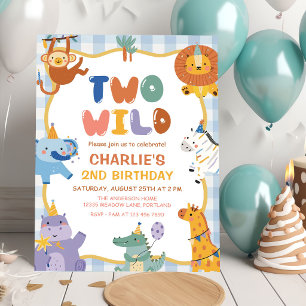 TWO WILD Safari Party Animals Kids 2nd Birthday Invitation