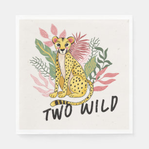 Two Wild Safari Pink Cheetah Kids Birthday Party Napkin