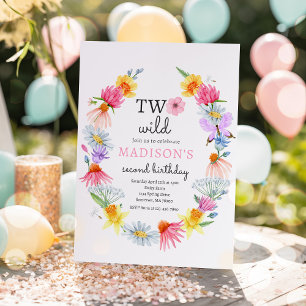 Two Wild Spring Garden Wildflower Birthday Party Invitation
