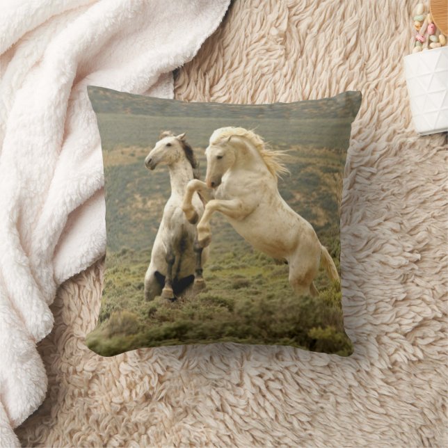 Two Wild Stallions Fight Cushion (Blanket)