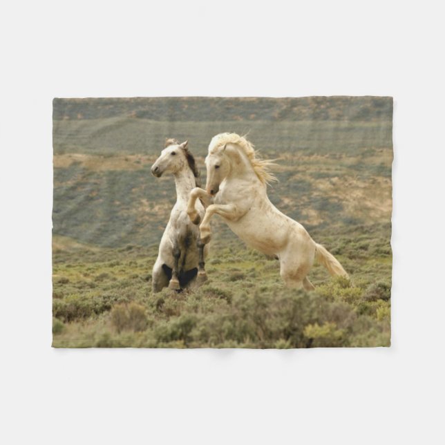 Two Wild Stallions Fight Fleece Blanket (Front (Horizontal))