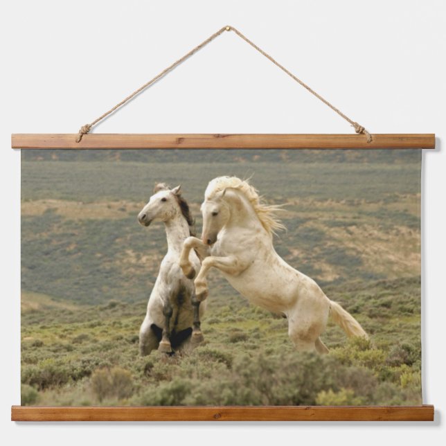 Two Wild Stallions Fight Hanging Tapestry (Front)