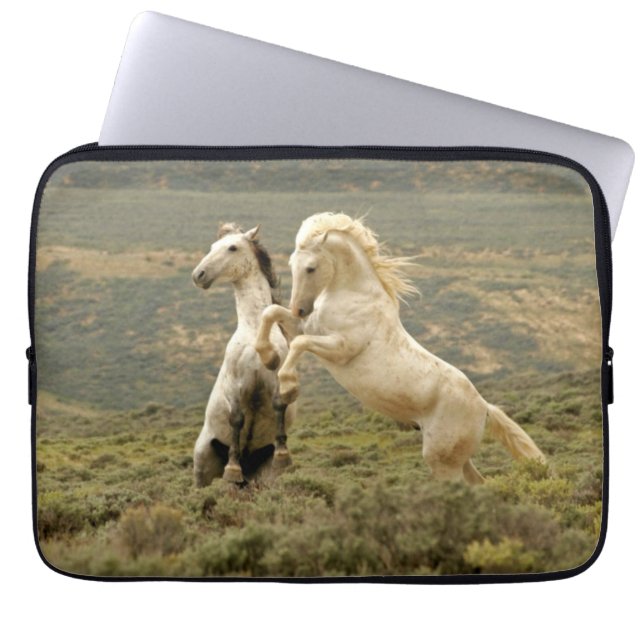 Two Wild Stallions Fight Laptop Sleeve (Front)