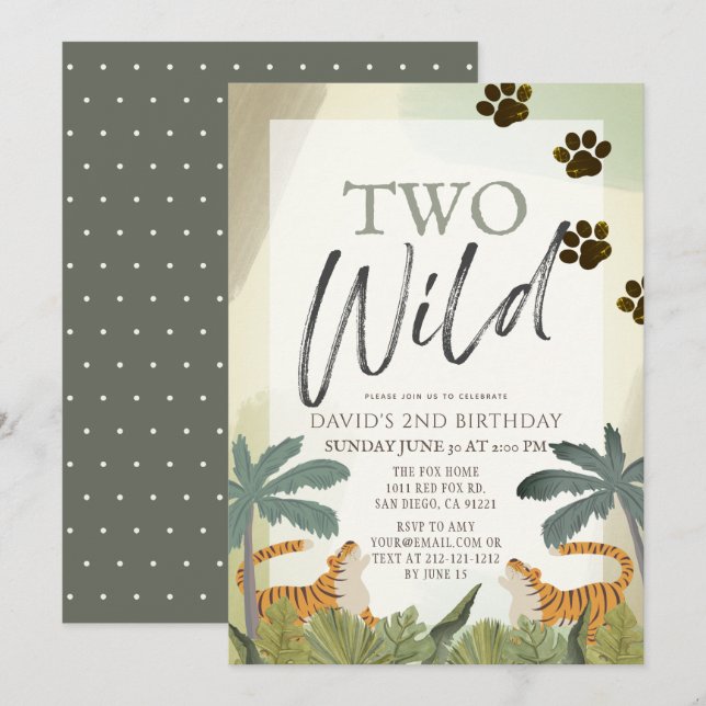 Two Wild Tiger Safari Jungle 2nd Birthday Invitation (Front/Back)