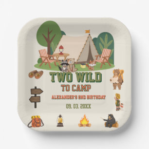 Two Wild to camp safari Woodland 2nd birthday Paper Plate
