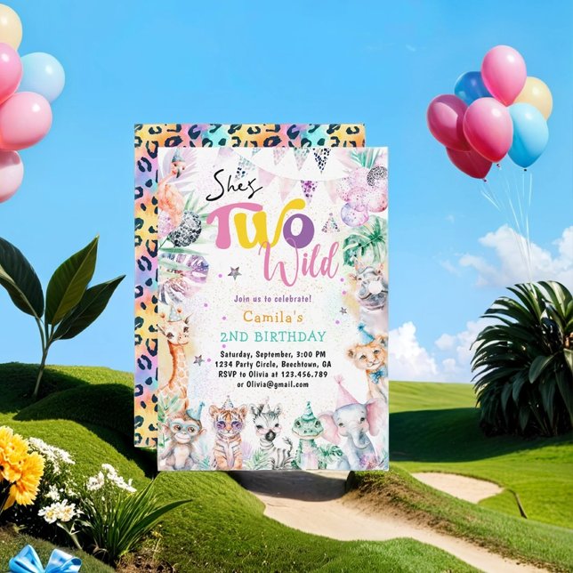 Two Wild Tropical Safari Animals Girl Birthday Invitation (Creator Uploaded)