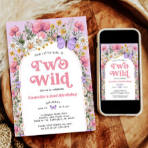 Two Wild Wildflower Butterfly Birthday Invitation