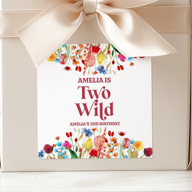 Two Wild Wildflower Second 2nd Birthday Party Square Sticker (Creator Uploaded)