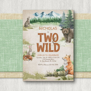 Two Wild Woodland Animal 2nd Birthday Invitation