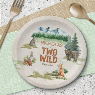 Two Wild Woodland Animal 2nd Birthday Party Paper Plate