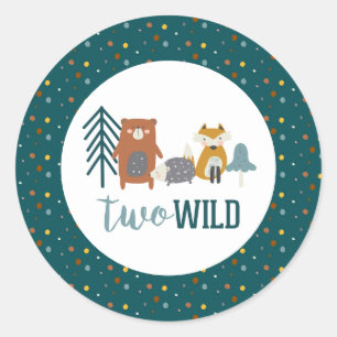 Two Wild Woodland Animal Second Birthday Classic Round Sticker