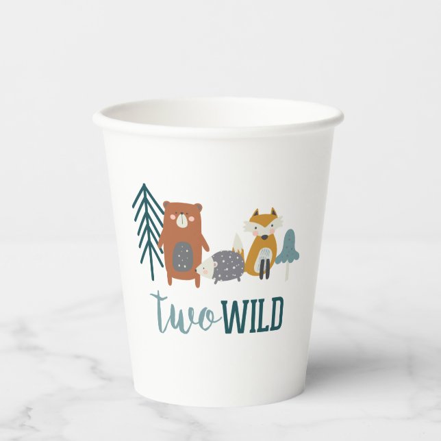 Two Wild Woodland Animal Second Birthday Paper Cups (Front)