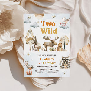 Two Wild Woodland Animals 2nd Birthday Party Invitation