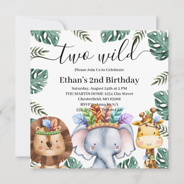 Two Wild Woodland Animals Forest 2nd Birthday Invi Invitation (Front)
