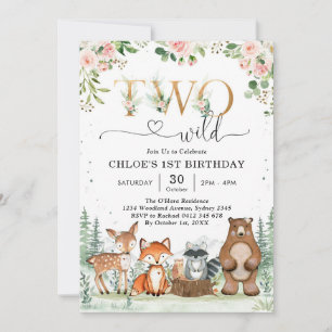 Two Wild Woodland Party Animals Girl 2nd Birthday Invitation