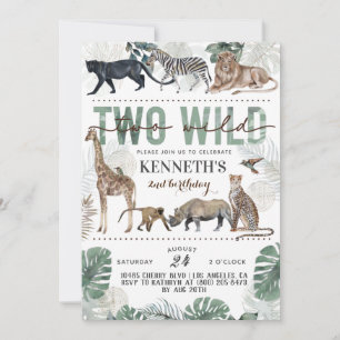 Two Wild Zoo Animal Birthday Invitation