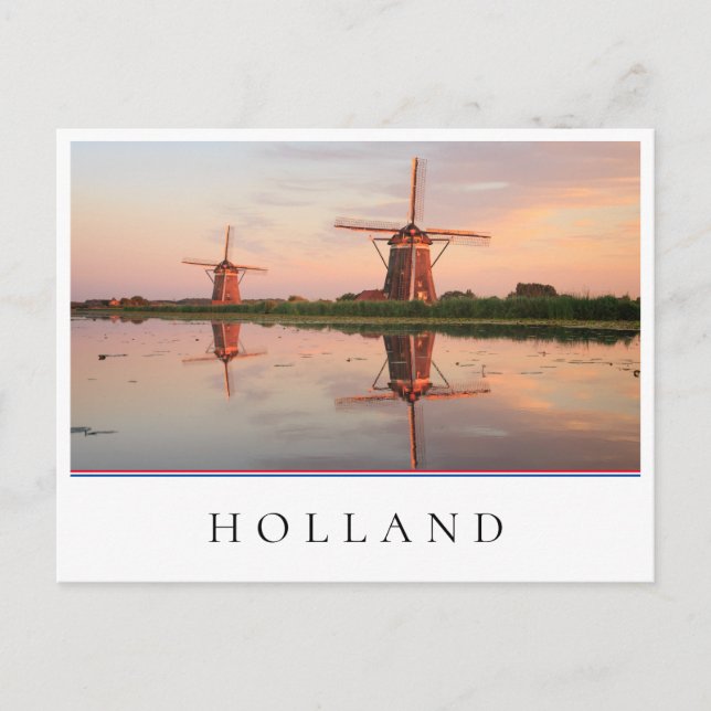 Two windmills with reflection at sunset postcard (Front)
