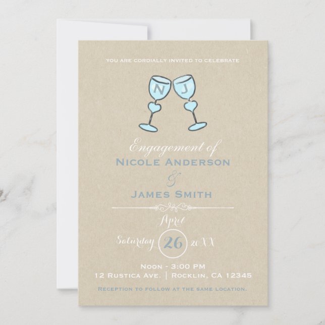 Two Wine Glasses Whimsical Wedding Engagement Invitation (Front)