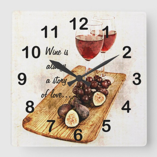 two wine glassesand fruit square wall clock (Front)