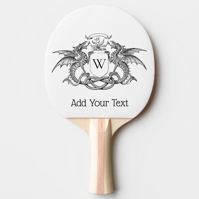 Two Winged Dragons Heraldic Crest Emblem Monogram  Ping Pong Paddle (Front)