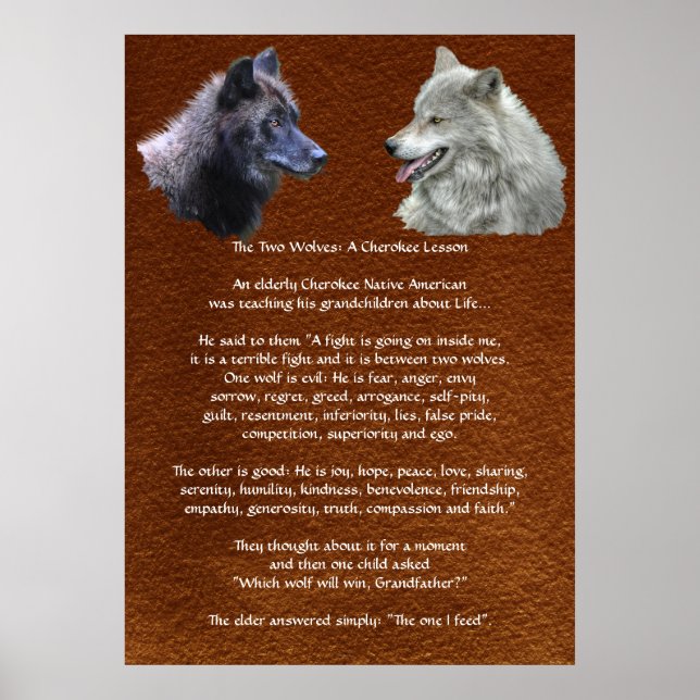 Two Wolves Cherokee Lesson Wildlife Poster (Front)