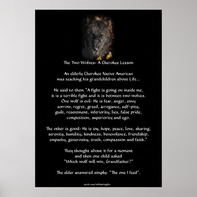 TWO WOLVES CHEROKEE STORY Wolf Art Poster (Front)