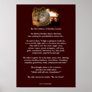 Two Wolves Cherokee Tale Wolf Art Poster