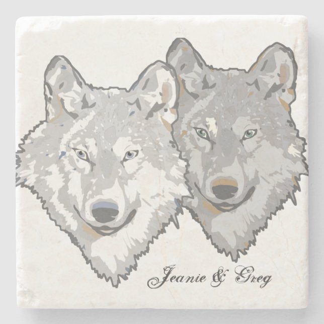 Two Wolves Custom Stone Coaster (Front)
