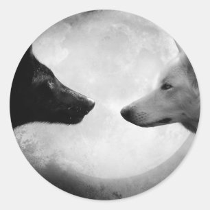 Two wolves facing each other classic round sticker