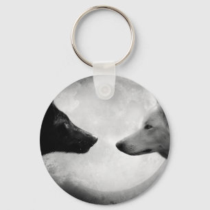 Two wolves facing each other key ring