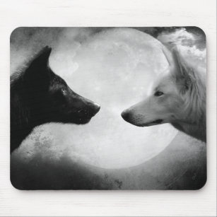 Two wolves facing each other mouse pad