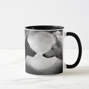 Two wolves facing each other mug