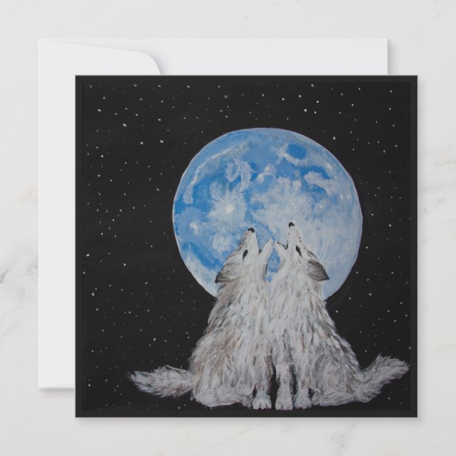 Two Wolves Howling at the Moon Holiday Card (Front)