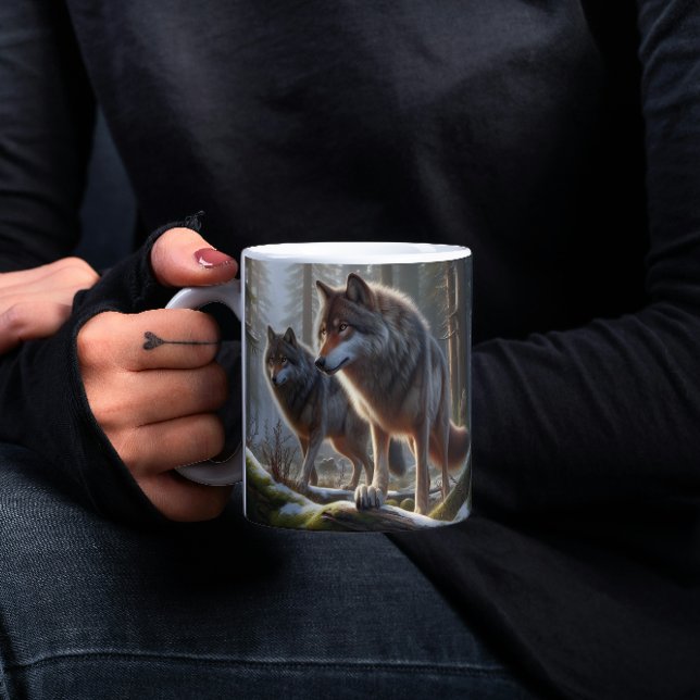 Two Wolves in a Forest: Majestic Wildlife  Coffee Mug (Creator Uploaded)