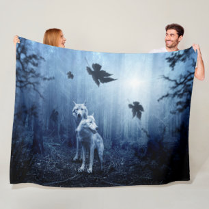 TWO WOLVES in the WOODS Fleece Blanket