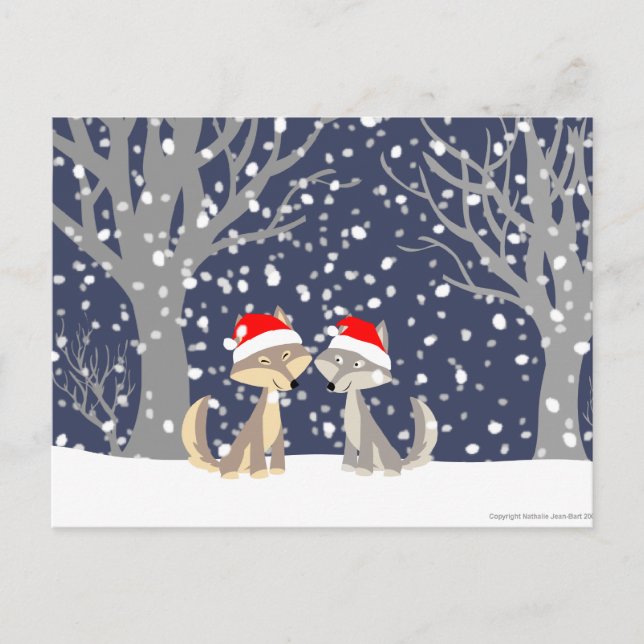 Two wolves in winter Christmas postcard (Front)